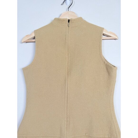 Kenar Neutral Tan Wool Blend Dress  Minimalist Crêpe/Tan Sleeveless Midi Career - Picture 3 of 10